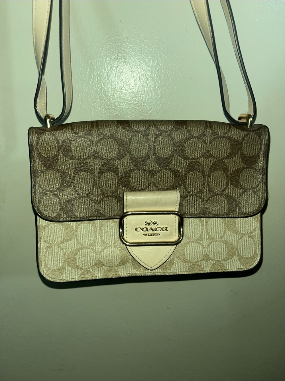 Coach Two-Tone Signature Crossbody in Beige and Light Tan